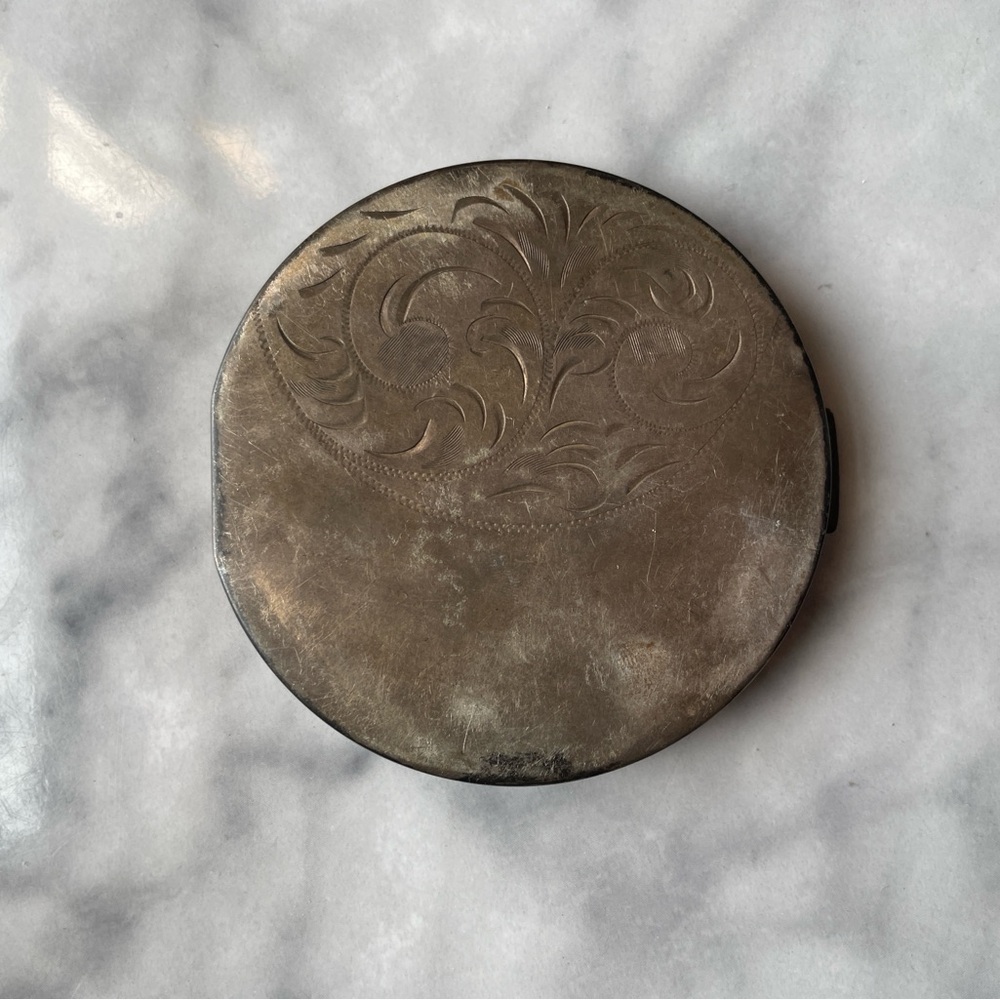 Antique Engraved Silver Compact